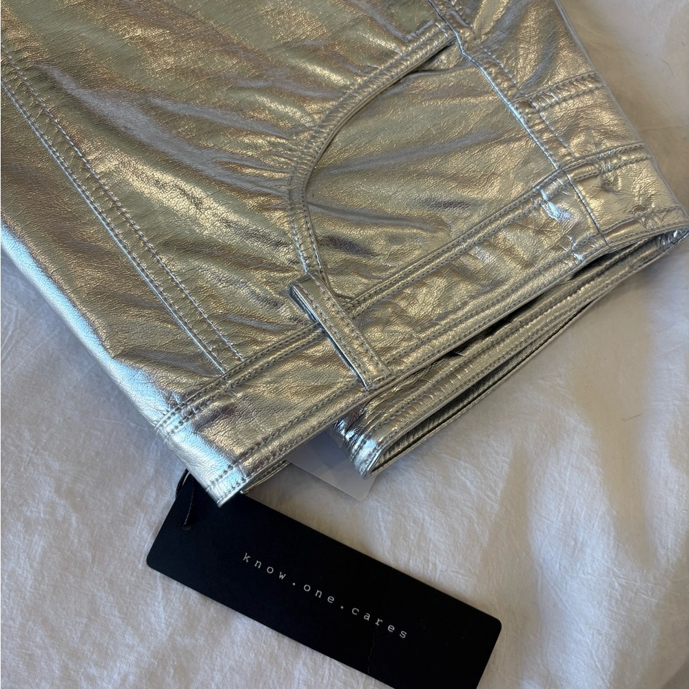 Know One Cares Silver Metallic Pants